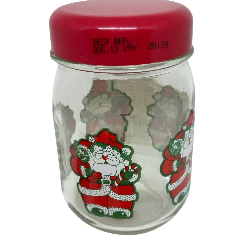 Vintage Christmas Apple Ornaments Santa Glass Jar Red Lid Holiday Tree Decor 8pc